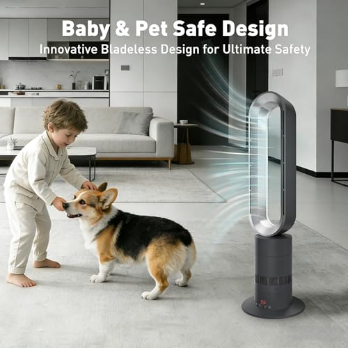 Image of Xcity TP18Pro Bladeless Tower Fan, 2-in-1 Heater & Cooling Fan, 10 Cooling + 3 Heating Levels, Remote Control, Ultra-Quiet for Bedroom & Home Office Commercial, Silver & Gray