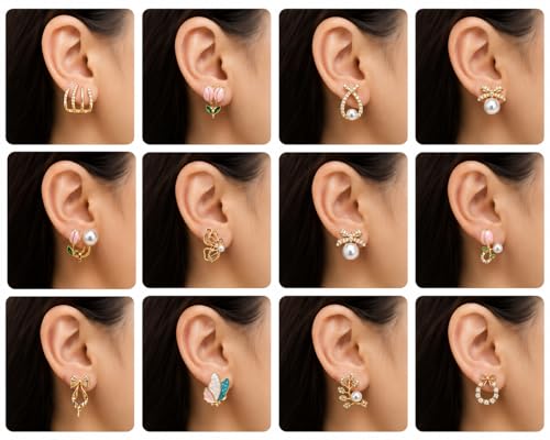 Image of Shining Diva Fashion 12 Pairs Set Earrings for Women Girls with Stylish Organizer Box | Valentine Birthday Rakshabandhan Gifts for Girls Girlfriend Wife Sister