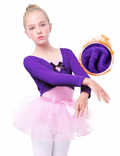 Daydance Suéter de bailarina com mangas compridas para meninas, Purple-fleeced, X-Large
