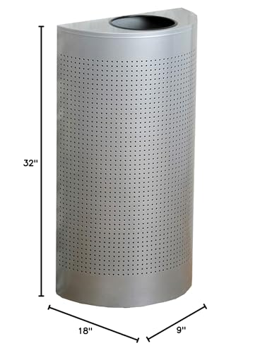 Image of Rubbermaid Commercial Products Half Rounds Metal Trash Can, Open Top, 12 GAL, Stardust Silver Metal, Indoor for Hotel Lobbies /Washrooms /Front of House Hospitality Areas