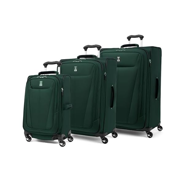 Travelpro Maxlite 5 Softside Expandable Luggage with 4 Spinner Wheels, Lightweight Suitcase, Men and Women, Forest Green, 3-Piece Set (21/25/29)