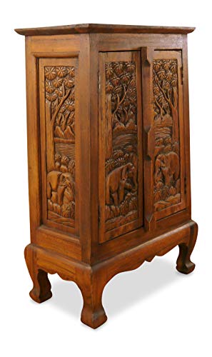 Livasia Armoire en Bois Massif avec Sculpture, Durable et Fait Main en Thaïlande, 50x28x80cm