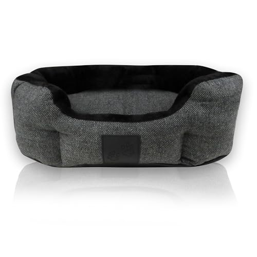 Pet Passion Mello- The Ultra Luxe Bolster Dog Bed with Removable Washable Pillow for All Pet Breeds, Charcoal Tweed, Large