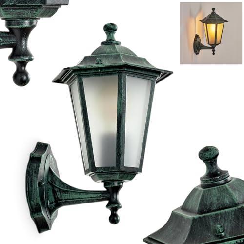 HOFSTEIN Außenwandleuchte Loria FROST, Außenwandlampe aus Metall/Milchglas in Schwarz-Grün, Wechselscheiben Klar, Wandleuchte im Retro/Vintage/Landhaus-Stil, E27, IP44, Eingangsbereich, Haustür