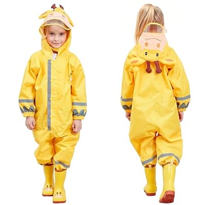 SSAWcasa Toddler Rain Suit, Kids Muddy Play Buddies Waterproof One Piece Hoodie Rain Jacket Coat Poncho Gear Coverall Baby Girl Boy
