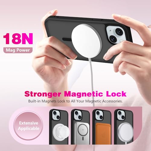 Image of for iPhone 15 Case | Frosted Translucent Hard Back Cover | Slim Translucent Matte Shockproof | Compatible with Mag-Safe (Black)