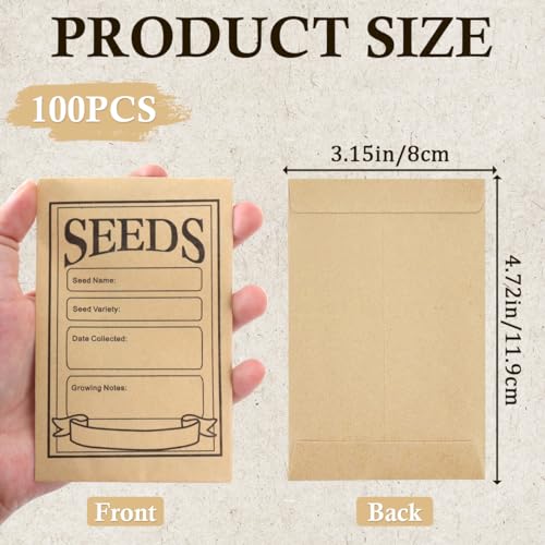 100 envelopes para economia de sementes, envelopes de pacotes de sementes de 3 × 9,9 cm, envelopes d