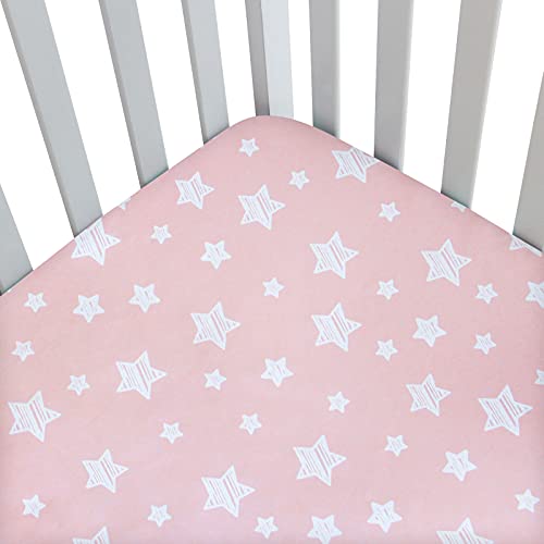 Image of Baby Crib Sheets - Silky Soft Microfiber Fitted Sheet, Snug Fit for Standard Size Crib Mattress, Pink Star