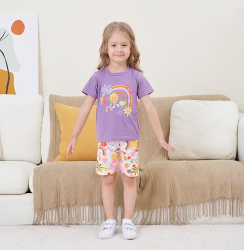 Image of Ayzozuy Kid Girl Clothes Shorts Set 2 Piece Outfits Summer Casual Short Sleeve Top and Shorts Set for Girls 4-7