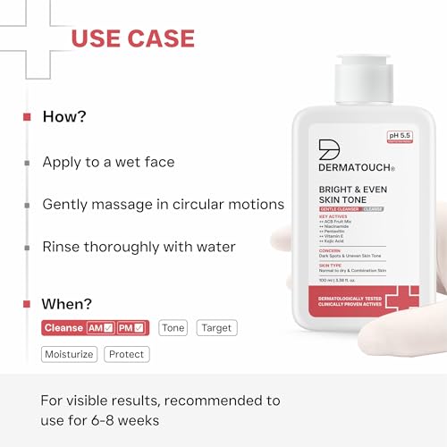 Image of DERMATOUCH Bright & Even Skin Tone Gentle Cleanser | Helps Reduce Dark Spots, Uneven Tone & Dullness | pH 5.5 Balanced | Dermatologist Tested | 100ml