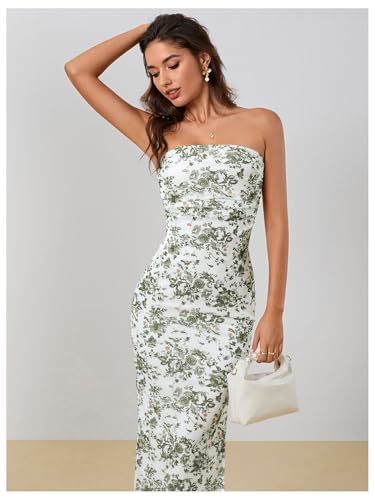 Image of Milumia Women's 2026 Summer Floral Bodycon Maxi Dress Strapless Tube Top Long Dresses Wedding Guest Party