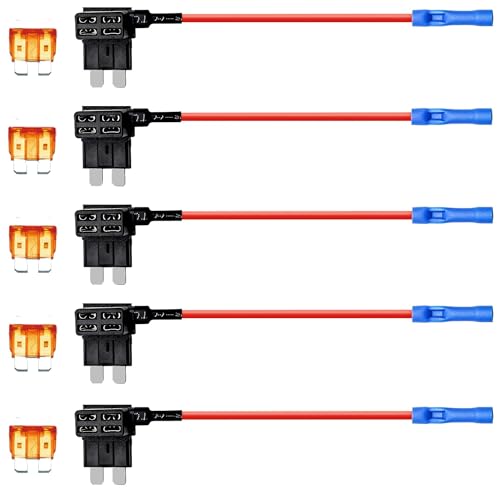 Image of KMH 12V Standard Fuse Tap Adapter Kit Add-A-Circuit with Dual Slot Holder for Standard Blade Car Fuses, Easy Installation, Universal for Cars, SUVs, Trucks, Motorcycles, DIY (Pack fo 5)
