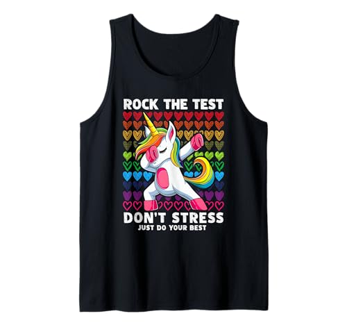 Funny Test Day Rock The Test Dabbing Unicorn Boys Girls Kids Tank Top