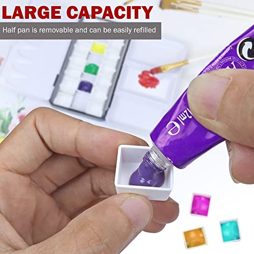 Empty Watercolor Palette with Lid, 12+8 Half Pans Fold-Out Palette by DUGATO, 4 Mixing Area, Metal Tin Box for Watercolor Acrylic Oil DIY Travel Art Supplies (Small)