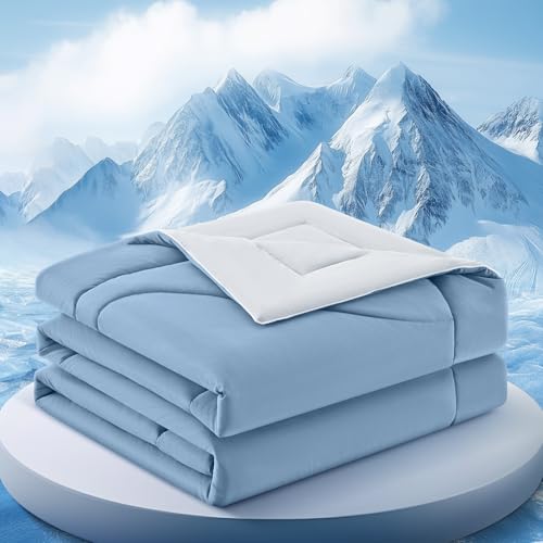 Image of Cooling Comforter Queen Size, Double-Sided Cooling Blanket for Hot Sleepers & Night Sweats, Arc-Chill Q-Max > 0.4 Breathable Ice Blanket, Lightweight Cold Comforter (80''x90'', Light Blue)
