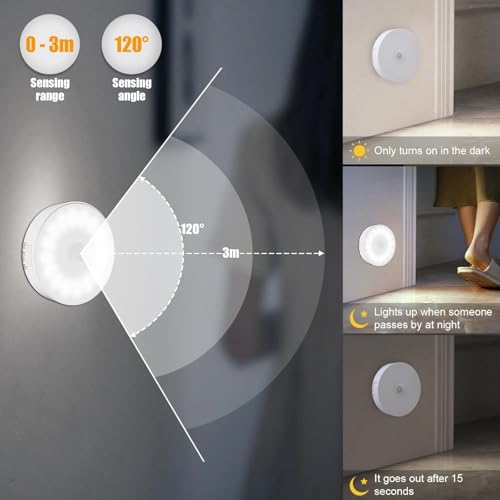 Image of 3 Pack Motion Sensor Light Indoor, Rechargeable Night Light, 14 LEDs, Cold White