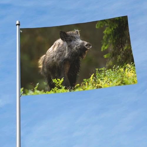 150 x 90 cm (5 x 3 Fuß) Neugierige Wildschwein-Schnüffel-Flagge für Haus, Rasen, hängende Dekoration, Hofbanner, Urlaub, Willkommensflaggen mit 2 Metallösen, für drinnen und draußen