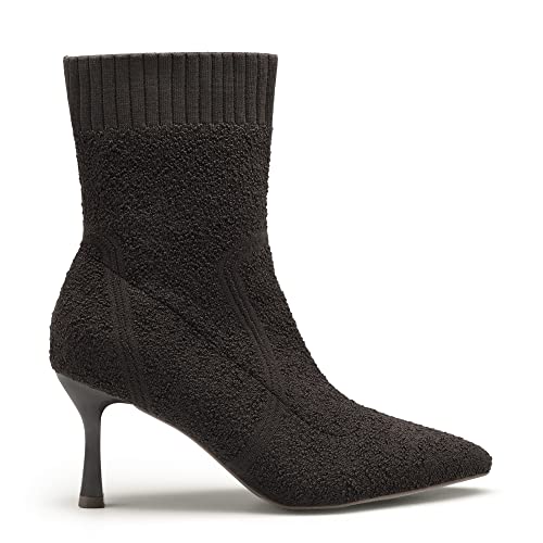 Dream Pairs Women's Sdab2202W Chelsea Sexy Pointed Toe Stiletto Mid Heel Knit Sock Boots Ankle Booties Shoes, Size 8.5, Brown #TOP1