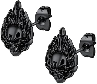 PROSTEEL Gothic Skull/Spike Earrings,Vintage Punk Rock Style,Stainless Steel/Gold Plated-Send Gift Box
