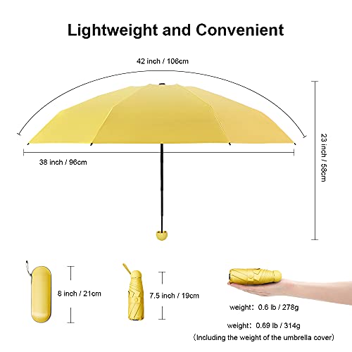 Time Lover Mini Windproof Folding Umbrella, Light Compact Parasol, Portable Travel Sun&Rain Small Umbrella (Yellow) #TOP2