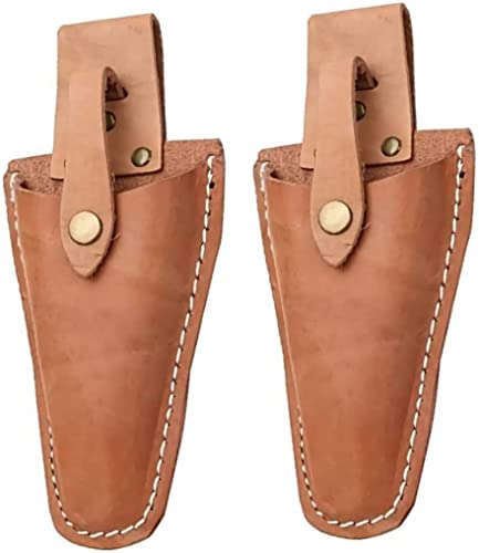 Poevic Leather Sheath for Scissors, 2Pcs Leather Sheath Tool Holsters,Garden Pruner Sheath, Belt Holder Pouch Bag, Protective Leather Cover, Leather Hand Pruner Sheath for Garden Pliers with Snap (2)