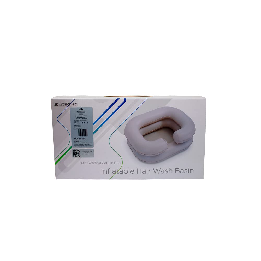 Mobiclinic, Lavacabezas hinchable, Portátil, Lavabo de champú inflable, Para ancianos y discapacitados, Tubo drenaje, Sin accesorios, Blanco