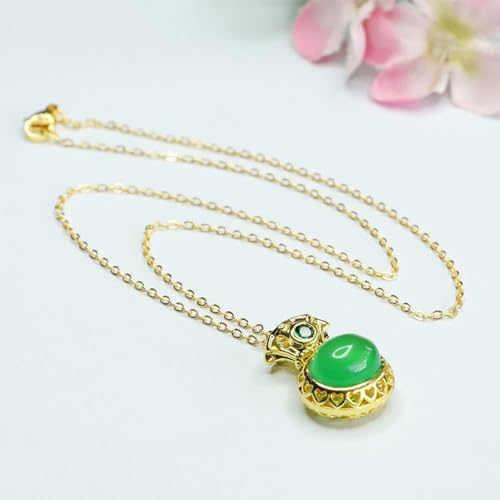 Collier Chrysoprase et Argent 925 plaqué Or | Pendentif Sac d'argent
