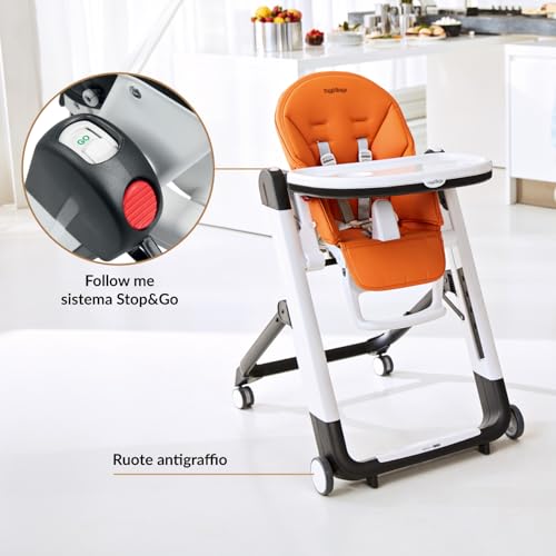 Peg Perego Siesta Follow Me Seggiolone Pappa Neonati Pratico, Reclinabile, Funzione Sdraietta, 4 Ruote, Pieghevole, Design Italiano Per Bambini Da 0 A 3 Anni (0-15 Kg), Ice - 6