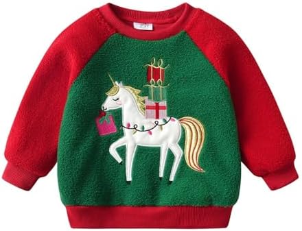 VIKITA Toddler Kid Girls Long Sleeve Pullover Sweatshirt Fuzzy Sherpa Fleece Graphic Sweater Fall Winter 3-12 Years