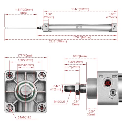 Cilindro neumático Heschen SC 32-300 de doble efecto con puerto PT1/8 4