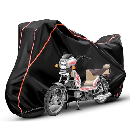 Image of Waterproof Bike Body Cover Compatible with Tvs XL100 Dustproof Scratchproof - Motorcycle Cover for Two Wheeler, Outdoor Full Cover with UV, Duty, Rain Protection (Black & Red)