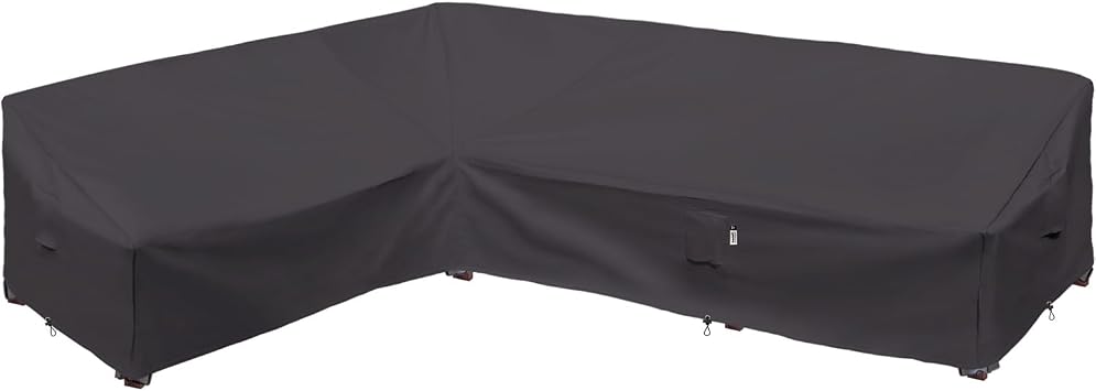 Heavy Duty Outdoor Sectional Sofa Cover, 90"X120" Waterproof 600D Patio Furniture Covers, Lawn Patio Couch ProtectorStorm Grey, L-Shaped-Left Facing-90 x120