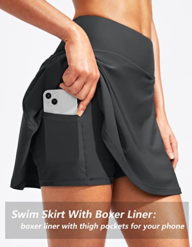 Image of Kayrth Women's High Waisted Swim Skirt with Zipper Pockets Tummy Control Bathing Suit Swimsuit Tankini Bottoms