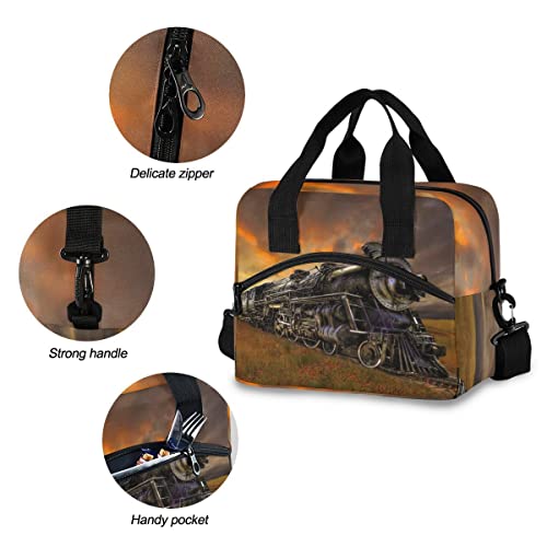 Keceur Beautiful Steam Train Lunch Bag For Women/Men,Insulated Lunch Box Cooler Bag For Boys Girls,Collapsible Leakproof Lunch Bag With Adjustable Shoulder Strap For Work Office School Picnic Beach #TOP4
