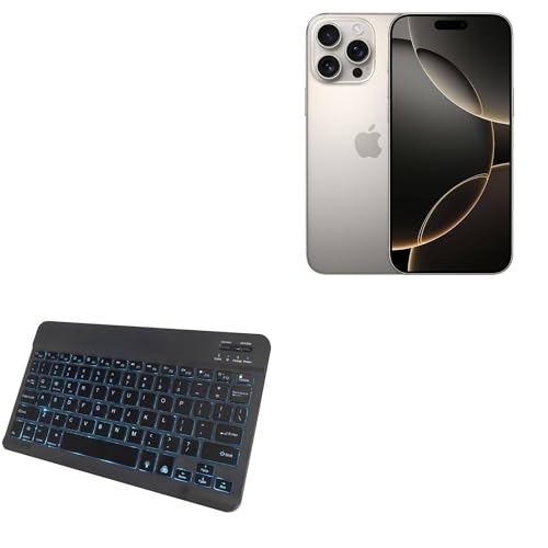 BoxWave Keyboard Compatible with Apple iPhone 16 Pro Max - SlimKeys Bluetooth Keyboard - with Backlight, Portable Slim LED 7 Colors - Jet Black