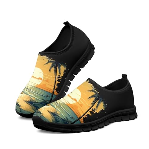 GETELINSENG Women's Low Top Sneakers Sea View Print Slip-on Breathable Comfortable Walking Jogging Running Mesh Lightweight Anti Skid Shoes