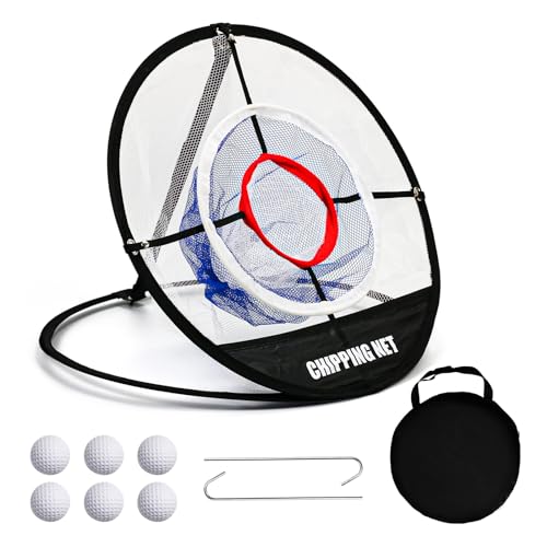 REYSHIN Golf Practice Chipping Net - Pop Up Target Net for Accuracy & Swing Practice (Black Round)