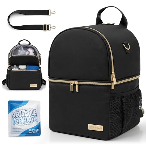 Breast Milk Cooler Travel Bag | Waterproof 2 in 1 Pump & Bottle Sections Insulated Baby Bottle Cooler Bag Backpack with 2 Ice Pack -Fit 6-9oz Bottles -Keeps Milk Fresh -for Working Moms & Daycare