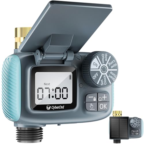 CyberOrd Solar Hose Timer with Brass Swivel and Rain Delay