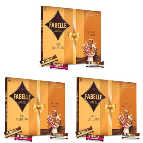 Image of Fabelle The Bars Treasury Premium Chocolate Gift Pack, 24 Assorted Layered Chocolate Bars, Milk, Ruby and French Dessert Chocolate, 168 grams, Ideal for Gifting Occasions (Pack of 3)