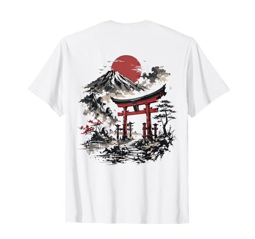 Japon Mont Fuji Torii Portail Coucher de Soleil Paysage Japonais T-Shirt