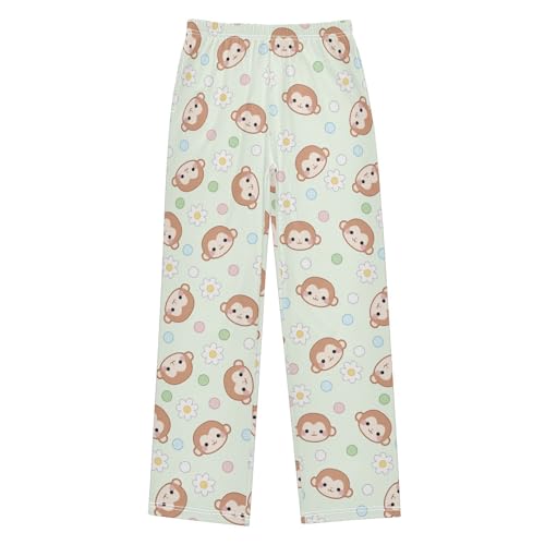 Boys' Pants Monkey Face Flower Dot Green Long Bottoms Jogger Pants Elastic Waist Trousers with Pockets S-XL