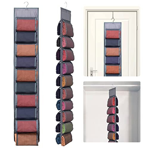 2 Pack Legging Storage Organizer- Hanging Closet Organizer System Clothes Closets Holder With 20 Roll Independent Compartments For Yoga Leggings T-Shirts Bras Socks Pants Tank Top Towel(Grey) #TOP17