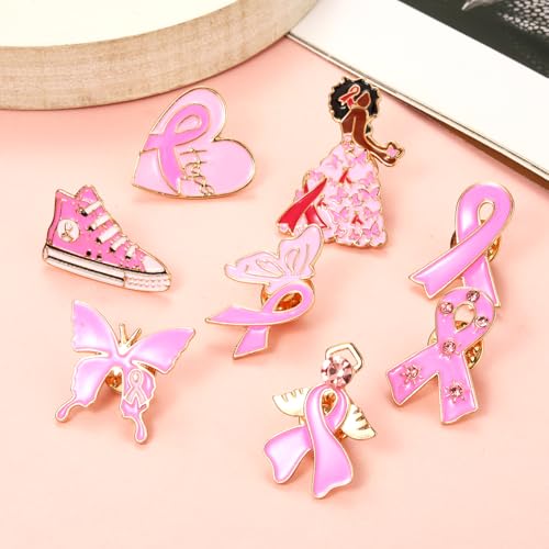 Image of Breast Cancer Awareness Pins for Women Enamel Pink Ribbon Lapel Pins Fight Breast Cancer Brooches Heart Hope Butterfly Brooch Pins Breast Cancer Awareness Jewelry Accessories Outfits