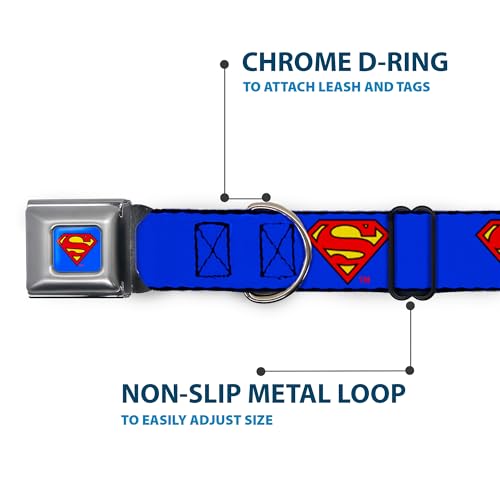 Collier de chien Superman Shield bleu Buckle Down réglable 9-38 cm