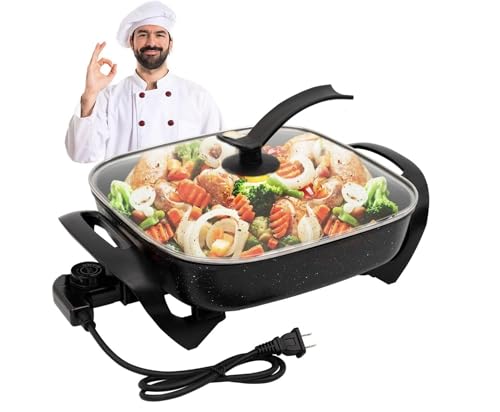 Ollas Y Sartenes Eléctricos, Kitchen Sarten Electrico, Sartén Antiadherente, Tapa de Vidrio, Sartén Ahorrador con Autoapagado, Sarten Electrica con Termostato y Control de Temperatura