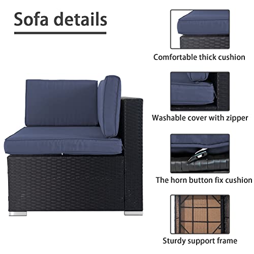 Suncrown 7-Piece Outdoor Patio Furniture Sofa Set All-Weather Wicker Sectional Cushioned Washable Seat Conversation Set With Modern Glass Coffee Table And Cushions (Dark Blue) #TOP3