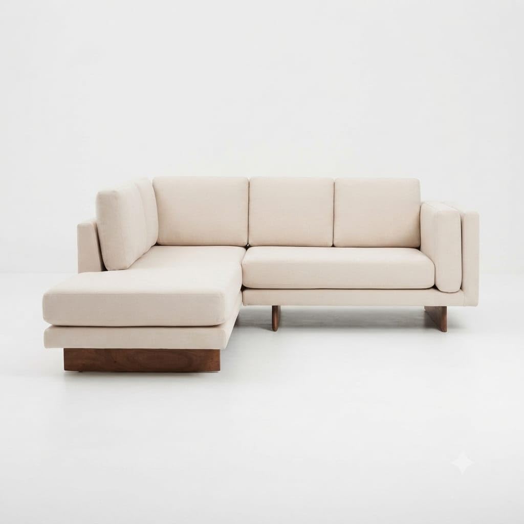Ivory L Shape Corner Sofa with Channel Tufted Back Cushions for Family Seating, Comfortable Cushioned Seating for Family Gatherings and Everyday Guest Hosting-image-45