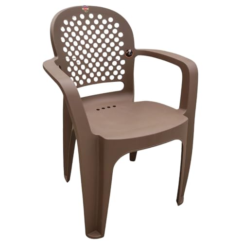 Image of Cello Crystal Armrest Plastic Chair with Matt Finish | Chairs for Home, Garden, Living Room Indoor and Outdoor Use (Colour: Rattan Beige, Set of 2)