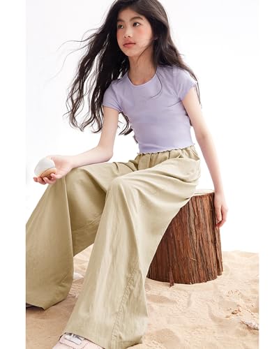 Image of Rolanko Girls Wide Leg Pants Flowy Palazzo Pants for Girls Kids Linen Trousers Loose Fit Casual Beach Travel 6-15Y